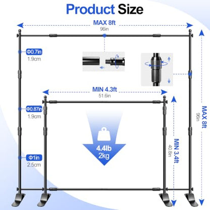 FUDESY Photo Backdrop Banner Stand, 8x8ft Adjustable Step and Repeat Stand | Heavy Duty, 8x8 Backdrop Stand, Telescopic Tube, Party, Display, Trade Show, Photography, Wedding, Photo Booth - size: 8x8ft