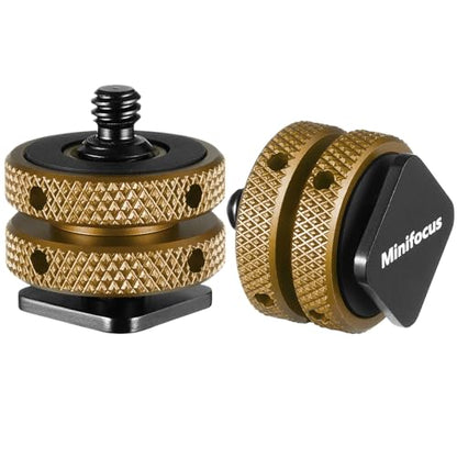 MINIFOCUS Camera Hot Shoe Mount Adapter, Double Nut with 1/4" and 3/8" Aluminum Alloy Tripod Screw Flash Shoe Mount for LED Monitors, Microphone, DSLR Field Monitor (Pack of 2)
