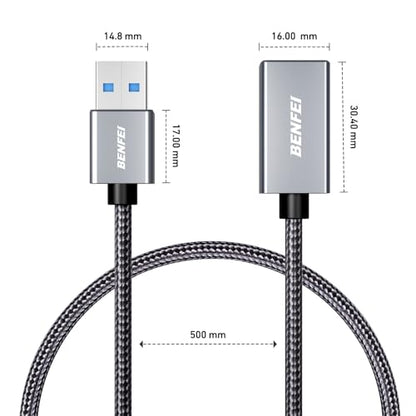 BENFEI USB 3.0 Extension Cable 1.5 Feet, Nylon Braided Compatible with Webcam, Camera, Phone, USB hub, Mouse, Keyboard, Printer, Hard Drive, Headset - size: 1.5 Feet