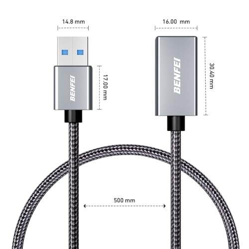 BENFEI USB 3.0 Extension Cable 1.5 Feet, Nylon Braided Compatible with Webcam, Camera, Phone, USB hub, Mouse, Keyboard, Printer, Hard Drive, Headset - size: 1.5 Feet