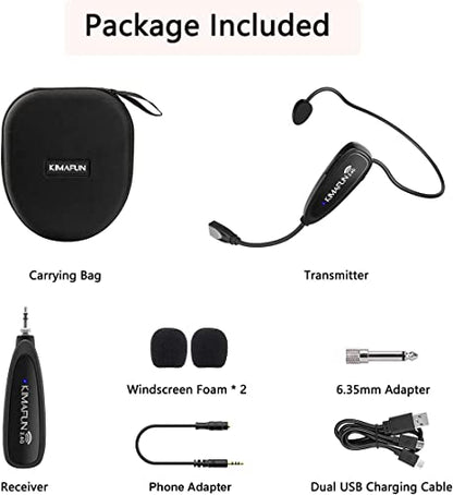 KIMAFUN Headset Wireless Microphone System, No Need Bluetooth, Waterproof Head Mic for Fitness Instructor, Teaching Online, Yoga Classroom, Spinning Coach, Speaker, iPhone, Android Phone, G100-1