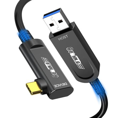 GeoHN.G USB A to USB C Fiber Optic Extension Cable 15M/50FT, Right Angle USB 3.2 10Gbps Long Distance Active Optical USB C Cable for VR/AR, Quest2, Webcam, Camera, Mini PC and More - style: 15M-Right 90°