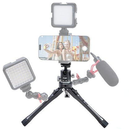 FocusFoto 2-in-1 360° Panoramic Ball Head & Aluminum Adjustable Desktop Tripod Stand- 4-Level Height (45-165mm) with Cold Shoe Adapter, 1/4"-20 & 3/8"-16 Screws for Mirrorless Camera Vlogging - style: Tripod + 360° Ballhead