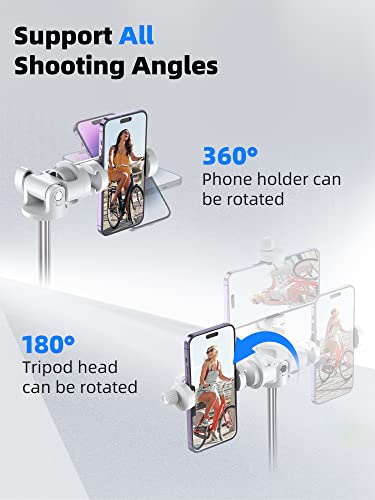 Kaiess 62" Phone Tripod & Selfie Stick, Extendable Photography Light Stand with Wireless Remote, Solidest, Portable, Lightweight, Compatible with iPhone/Android Phone (White) - color: White