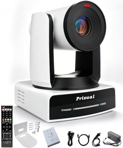 Prisual Ultra 4K PRO NDI PTZ Camera Gen 5, 30x Optical Zoom, 1/1.8" UHD CMOS 8.42MP, 4K 60P AI Tracking, HDMI SDI USB3.0&2.0 for Church, Freed Support(Official NDI 6 & NDI HX3 Certified)TEM-4K30N PRO - color: White