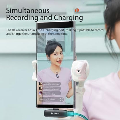 hohem MIC-01 Wireless Lavalier Microphone, 3-Level Noise Cancelling Built-in TF Card Slot Remote Shutter Control Clip On/Magnet Mic for Smartphone Camera Laptop Tablet