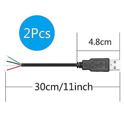 2Pcs Short USB A Male 4 Pin Bare Wire 11inch,USB 5V/2A 4 Pin Pigtail Open End Power and Data Cable,for USB Equipment Installed or Replacement Repair DIY Cable - style: USB A Male - 2Pcs