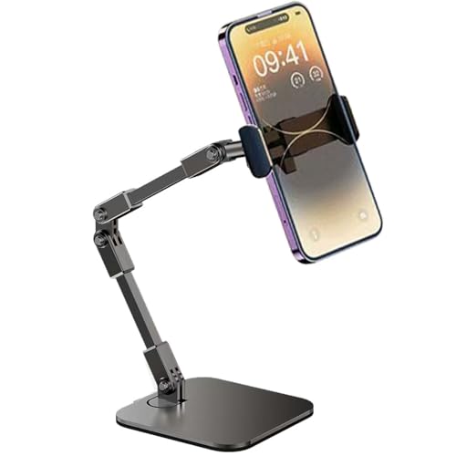Overhead phone stand for Video Recording on desk,Adjustable Smartphones holder,Articulating Arm Stand with Base, Flexible Cell Phone mount for Live Streaming, filming,Painting Lighting ooking (Black)