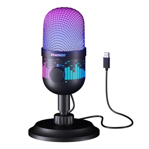 Aokeo USB Gaming Microphone, Condenser Microphone for PC/MAC/PS4/PS5/Phone-Cardioid Mic with RGB Lighting - color: AK-1