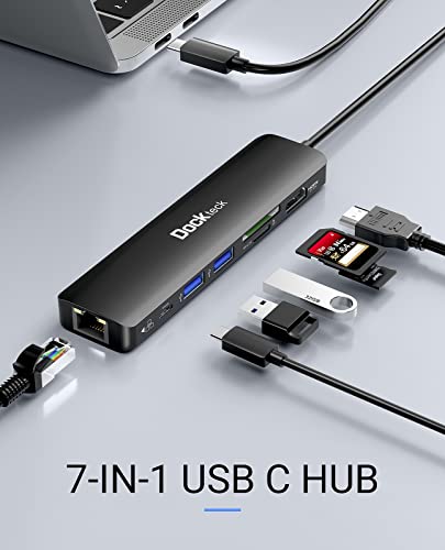 USB C Hub 4K 60Hz, Dockteck 7-in-1 USB C PD Ethernet Hub Dongle with 4K 60Hz HDMI, 1Gbps Ethernet, 100W PD, 2 USB 3.0, SD/Micro SD for MacBook Air/Pro M1 2020, iPad Pro 2021, iPad mini 6 and More - color: 7 IN 1 Black