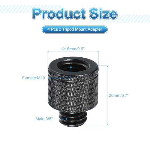 PATIKIL Tripod Screw Adapter M10 Female to 3/8 Male, 4 Pcs Tripod Nut Connectors Camera Mount Screw Camera Double Head Converter for Microphone Holder Magic Arms Accessories, 20 mm - size: M10 Female to 3/8 Male,20 mm