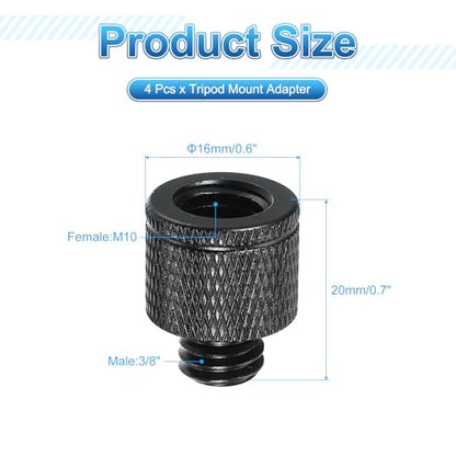 PATIKIL Tripod Screw Adapter M10 Female to 3/8 Male, 4 Pcs Tripod Nut Connectors Camera Mount Screw Camera Double Head Converter for Microphone Holder Magic Arms Accessories, 20 mm - size: M10 Female to 3/8 Male,20 mm