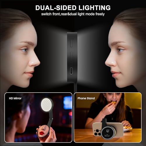 LOUERN Magnetic Dual-Sided Selfie Light Compatible with iPhone MagSafe, CRI95+ Rechargeable| Foldable|Compact Phone Light with Mirror for Selfies/Photography/Makeup/Video Conference/Influencers - size: Round
