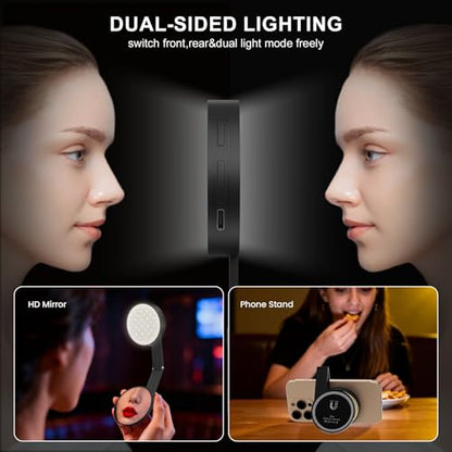 LOUERN Magnetic Dual-Sided Selfie Light Compatible with iPhone MagSafe, CRI95+ Rechargeable| Foldable|Compact Phone Light with Mirror for Selfies/Photography/Makeup/Video Conference/Influencers - size: Round