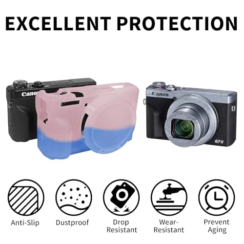 G7X Mark III Case, Soft Silicone Protective Case Cover for Canon Powershot G7X Mark III Digital Camera, Durable Camera Body Skin Protector with Removable Lens Cover, Pink Blue - color: Pink Blue
