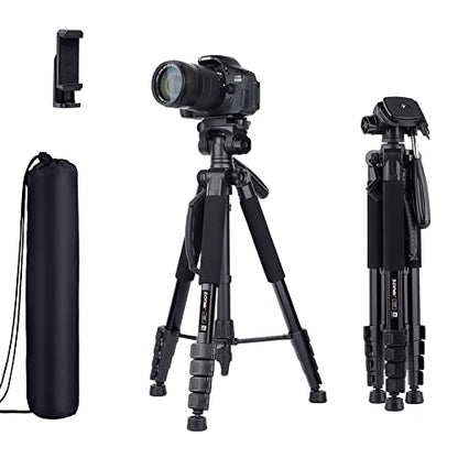 74’’ Camera Tripod,Heavy Duty Camera Stand Tripod,Cell Phone Tripod with Phone Holder, Professional Travel DSLR Tripods Compatible with DSLR Cameras,Cell Phones,Projector,Webcam(Black) - color: Black
