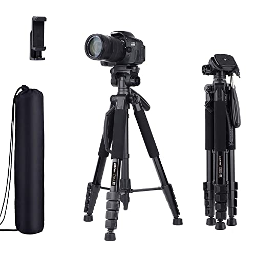 74’’ Camera Tripod,Heavy Duty Camera Stand Tripod,Cell Phone Tripod with Phone Holder, Professional Travel DSLR Tripods Compatible with DSLR Cameras,Cell Phones,Projector,Webcam(Black) - color: Black