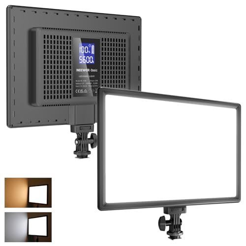 NEEWER Basics 13" LED Video Light Panel, 20W Ultra Thin Bi Color Dimmable DSLR Camera Soft Photo Key Lighting for Streaming Studio Photography Podcast Recording, 8000mAh/3200-5600K/CRI97+, NL-192B