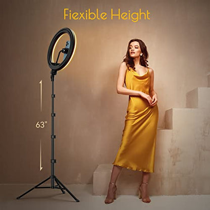 Weilisi 12" Selfie Ring Light with 63" Tripod Stand, Dimmable LED Ring Light with Phone Holder and Wireless Remote, [2-in-1] RGB & Selfie Stick for Photography/Makeup/Live Stream/YouTube - color: White/Warm