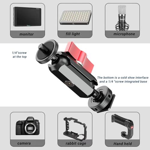 Cold Shoe Monitor Mount with 1/4" Screw, Rotatable Dual Ballhead Arm for LED Monitor Microphone, Compatible with DJI Osmo Action 6/5 Pro/4/3, Osmo 360, Insta 360 X5/X4 (Cold Shoe Monitor Mount)