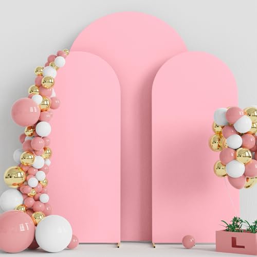 Wokceer Wedding Arch Backdrop Cover 7.2FT, 6FT, 6FT Spandex Set of 3 Wedding Arch Stand Covers Round Top Chiara Backdrop Stands Cover for Birthday Party Ceremony Banquet Decor Pink - color: Pink, size: 7.2FT,6FT,6FT