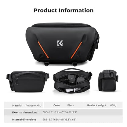 K&F CONCEPT Camera Sling Bag, Lightweight Camera Bag for Mirrorless/DSLR, Foldable Side Pocket & Quick-Access Front Pocket, Adjustable Divider, Camera Bags for Photographers, Black, 7L - color: Black