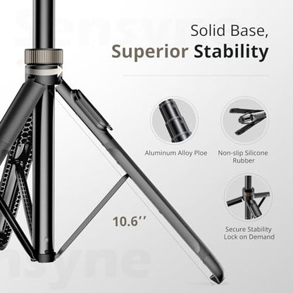 Sensyne 72" Extendable Tripod for iPhone & Selfie Stick with Detachable Phone Holder & Wireless Remote, Compatible with All Cell Phones, Black - color: Black