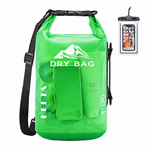 HEETA Dry Bag Waterproof for Women Men, 5L/10L/20L/30L/40L Roll Top Lightweight Dry Storage Bag Backpack with Phone Case for Travel Swimming Boating Kayaking Paddle Board Camping Beach Accessories - color: Green, size: 20L