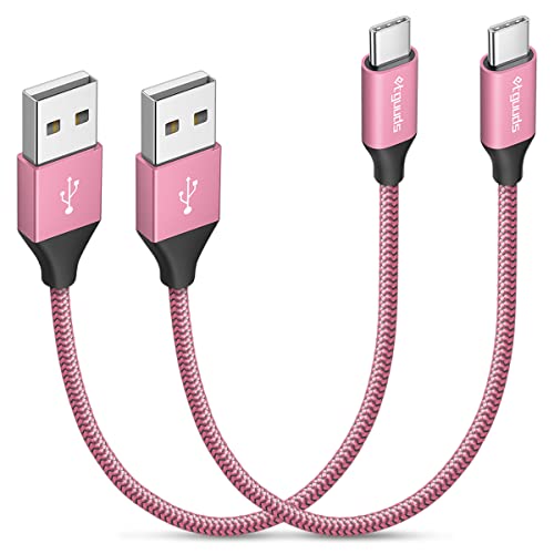 etguuds USB to USB C Cable 1ft, 2-Pack USB A to Type C Charger Cord Fast Charging for Samsung Galaxy A17 A16 A15 A26 A36 A56, S25 S24 S23 S22 S21 S20 S10 Note 20, for iPhone 17 16 15, Moto, Pink - color: Pink, size: 1ft