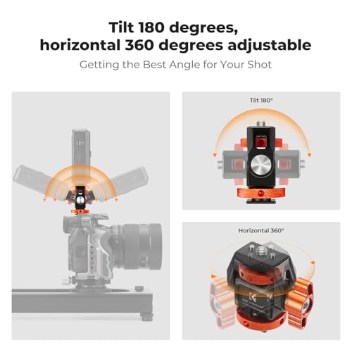 K&F CONCEPT Adjustable Camera Monitor Mount, Aluminum Camera Mount 360° Swivel 180° Tilt with Cold Shoe 1/4" Screw ARRI Anti-Twist Design for 5" & 7" Field Monitor DSLR Action Camera
