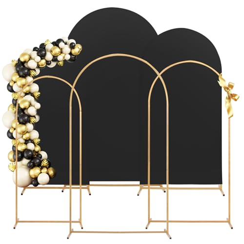 Toolterritary Set of 3 Metal Arch Backdrop Stand with Cover Set, (7.2FT, 6.6FT, 6FT Wedding Arch and Cover Set), Backdrop Arch for Party, Baby Shower, Birthday, and Graduation Ceremony - color: Black, size: 7.2ft+6.6ft+6ft