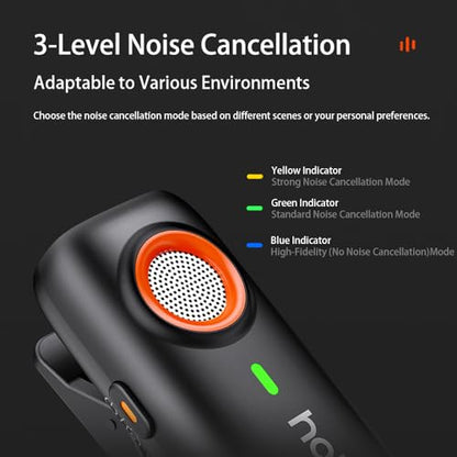 hohem MIC-01 Wireless Lavalier Microphone, 3-Level Noise Cancelling Built-in TF Card Slot Remote Shutter Control Clip On/Magnet Mic for Smartphone Camera Laptop Tablet
