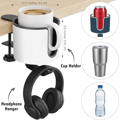 Roowest 2 Pcs Teacher Rolling Desk Accessories Cup Holder & Desk-side Storage Organizer Teacher Classroom Standing Desk Organizer White Laptop Holder with 2-layer Anti-spill Under Mug Hook, Heavy Duty
