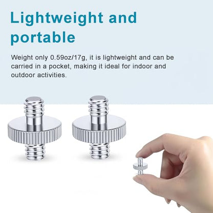 1/4" Male to 1/4" Male Threaded Tripod Screw Adapter, Double Head Stud Mounting Thread Converter for Camera, Monitor, LED Light, Microphone, Shoulder Rig - 2 Packs