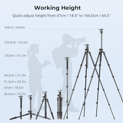 SmallRig CT25 64.5"/164cm Horizontal Overhead Tripod for iPhone & Camera, with Phone Holder & Carrying Bag, 22lb Max Load Aluminum Lightweight Camera Tripod for Overhead Shots/Live Streaming - style: 64.5" Horizontal Tripod
