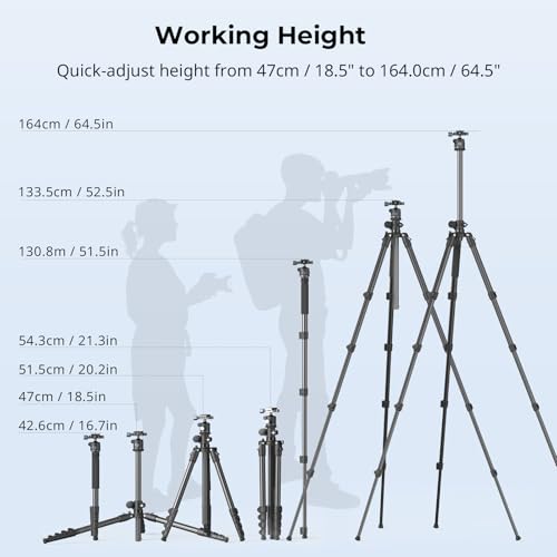 SmallRig CT25 64.5"/164cm Horizontal Overhead Tripod for iPhone & Camera, with Phone Holder & Carrying Bag, 22lb Max Load Aluminum Lightweight Camera Tripod for Overhead Shots/Live Streaming - style: 64.5" Horizontal Tripod