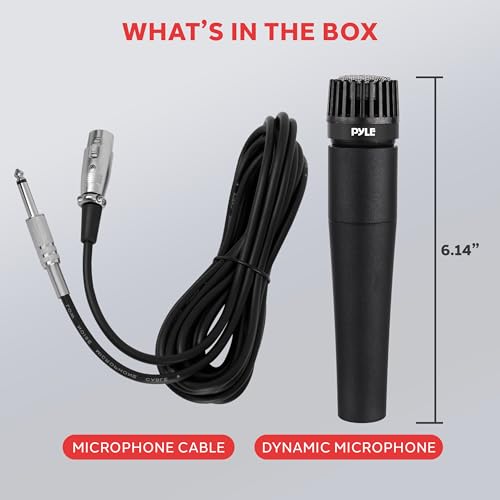 PylePro Dynamic Handheld Microphone, Professional Moving Coil Mic with Built-in Pop Filter, Wide Frequency Response, High Signal Output, Rugged Design, Low Noise Circuitry, 15' ft. XLR Cable Included