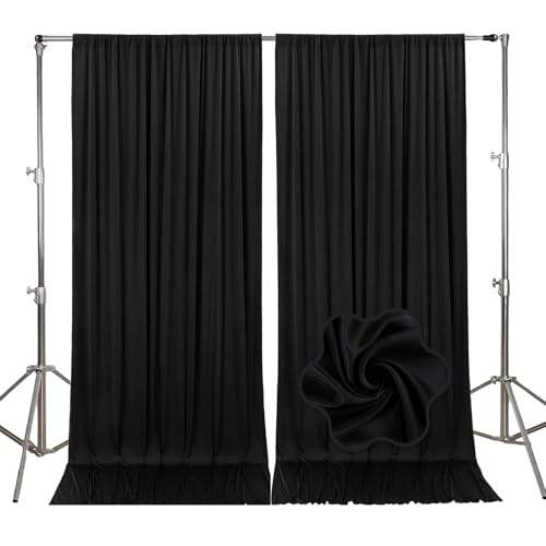 10ft x 7ft Black Backdrop Curtains for Parties, Fabric Satin Background Curtain with Rod Pockets for Weddings, Birthday, Baby Shower, Photography, Graduation Party Backdrop Drapes, 2 Panels - color: Black
