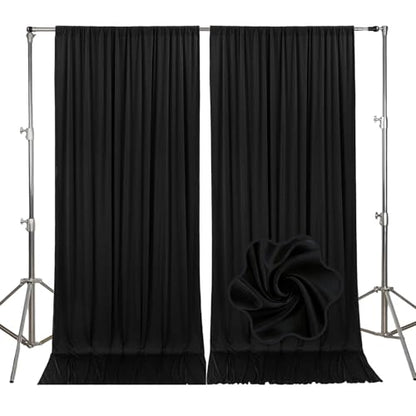 10ft x 7ft Black Backdrop Curtains for Parties, Fabric Satin Background Curtain with Rod Pockets for Weddings, Birthday, Baby Shower, Photography, Graduation Party Backdrop Drapes, 2 Panels - color: Black