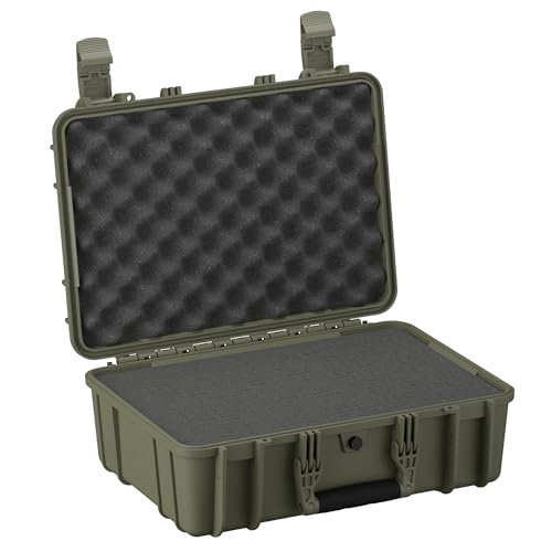 Condition 1 18" Medium Waterproof Hard Case with Foam, Model 801, Portable Protective Storage Box for Travel, Tactical Gear, Made in USA, 18.36"x13.70"x 7.03" Green - color: Green