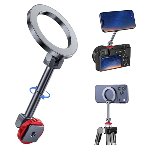 Itramax Magnet Camera iPhone Mount with Cold Shoe Adapter,Metal 1/4 Tripod Phone Mount 360° Rotatable,Adjustable Hot Shoe Phone Attachment for iPhone 17 Air 16,Camera Cage & Monitoring,Stabilizer - color: Grey