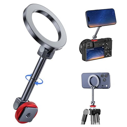 Itramax Magnet Camera iPhone Mount with Cold Shoe Adapter,Metal 1/4 Tripod Phone Mount 360° Rotatable,Adjustable Hot Shoe Phone Attachment for iPhone 17 Air 16,Camera Cage & Monitoring,Stabilizer - color: Grey