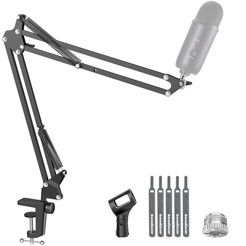 InnoGear Boom Arm Microphone Mic Stand for Blue Yeti HyperX QuadCast SoloCast Snowball Fifine Shure SM7B and Other Mic, Black - color: Black, style: Standard Mic Arm