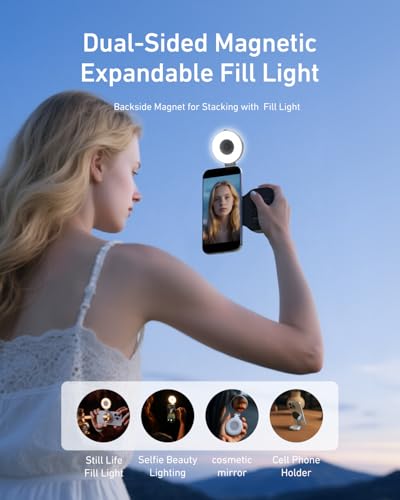 TELESIN Fun Shot Magnetic Phone Camera Grip+ C03 Magnetic Selfie Light Creator Kit Compatible with iPhone Magsafe & Android, Bundle Kit for Selfies/Photography/TikTok/Zoom Calls/Video (Black) - color: Black
