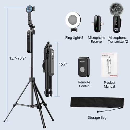 yAyusi Magnetic Vlogging Kit for iPhone/Android, 71" Auto Face Tracking Tripod for iPhone with Light, Magnetic Microphone/Remote Control, Content Creator Essentials Starter Kit for TikTok and YouTube