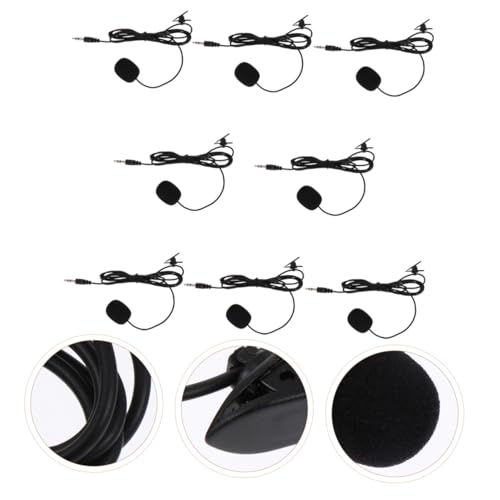 ABOOFAN 8pcs Clip-On Microphones for Phone and Camera, Professional Black Lavalier Mic Set for Teaching, Interviews, and Public Speaking, Multi-Functional Wired Microphone Accessories