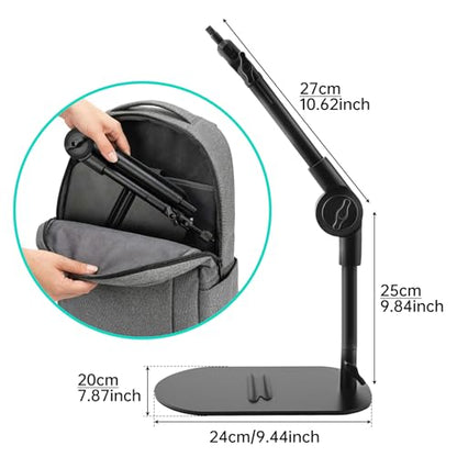 Desk Microphone Stand Weighted Base Mic Holder for Podcast Stream Recording | Solid Metal base holds 2.2lb. Adjustable Dual pivot 180° angle control.Includes mic adapters.Non-slip pads.Fits most gear