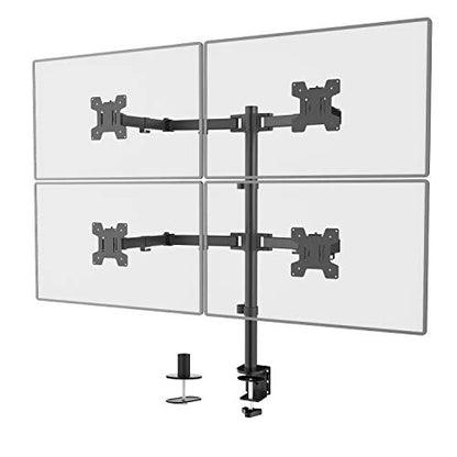 WALI Quad Monitor Desk Mount, 4 Monitor Stand Fits Heavy Duty Computer Screen up to 27 inch, Full Adjustable Arm Holds up to 22 lbs per Arm (M004), Black - size: 13"-27", style: Quad
