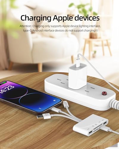 USB C Lightning USB Adapter 5in1 SD Micro SD Card Reader USB 3.0 Charger Ports for iPhone16 15 Memory Stick Converter Compatible for Samsung Galaxy for iPad Pro MacBook Camera Storage Hub Accessories