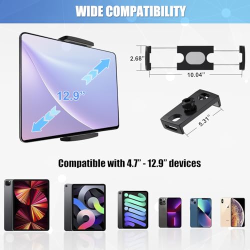 JCWINY Tablet Holder for Mic Stand, Adjustable iPad Mic Stand Mount, Tablet Holder with Clamp Mount for Pole Desk Kitchen Cabinet, Compatible with 4.7 to 12.9" iPad, iPhone, Android Smartphones - size: 11 Inch Arm